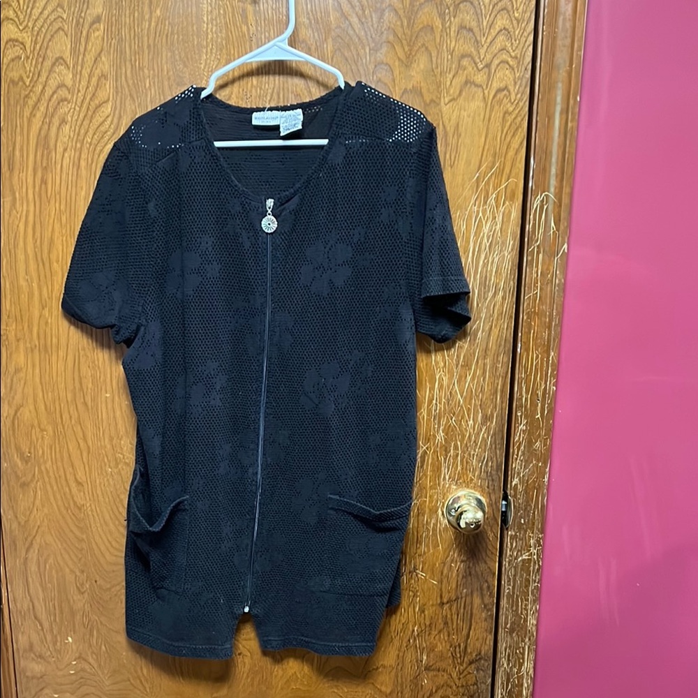 Black Short Sleeve Zip-Up Swimsuit Cover Up